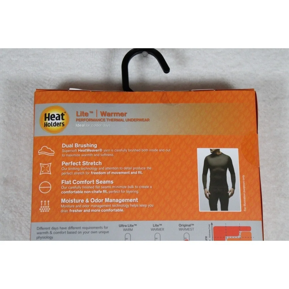 Heat Holders Lite Thermal Underwear Long Sleeve Crew Top Black Mens Large 42-44